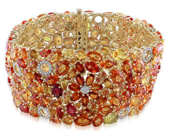 Miadora 14k Yellow Gold 82 Ct TGW Multi-Colored Sapphire and 3/4 ct TDW Bracelet (G-H, SI1) | Luxury Jewelry