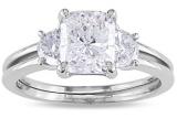 Miadora 14k White Gold 2 1/10ct TDW Cushion-cut Diamond 3-stone Ring (F-G, I1-I2) | Luxury Jewelry 