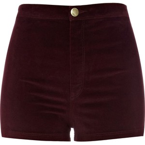 River Island Dark Red Velvet Shorts - shorts | shortebi | შორტები