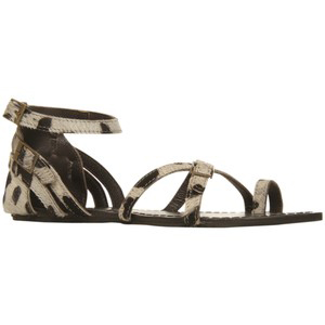KG by Kurt Geiger Moby Leather Strappy Sandals, Black/White - Women's Flat Sandals | Sandalebi | სანდალები