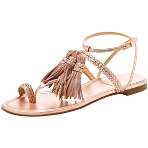 Stuart Weitzman Tassle Strap Sandal Pink Gold - Women's Flat Sandals | Sandalebi | სანდალები