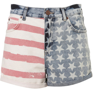 Tall Flag Print Denim Shorts - shorts | shortebi | შორტები