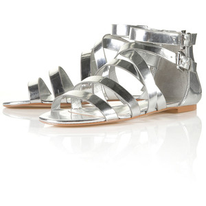 HELIUM Silver Strap Gladiators - Women's Flat Sandals | Sandalebi | სანდალები