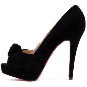Black Suede Peep toe Lady Pump - Women's Platform Pumps | Platformebi | პლატფორმები