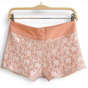 White Floral Lace Layer with Nude Inside Shorts - shorts | shortebi | შორტები