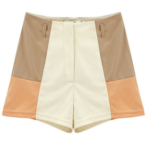 Contrast Colour Slim High-waist Cream Shorts - shorts | shortebi | შორტები