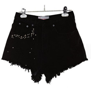 Beading Hole Cutoff Denim Shorts - shorts | shortebi | შორტები