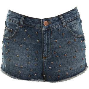 Mid Wash High Waist Stud Short - shorts | shortebi | შორტები