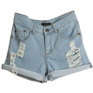 Turn-up Cuffs Distressed Denim Shorts - shorts | shortebi | შორტები