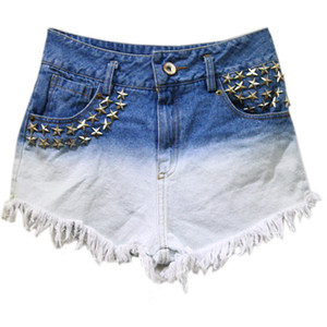 Stars Rivets Gradient Blue Shorts - shorts | shortebi | შორტები