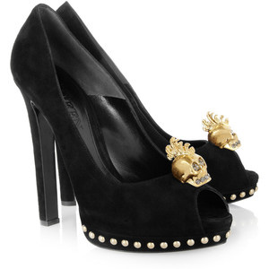 Alexander McQueen Skull-embellished suede pumps - Women's Platform Pumps | Platformebi | პლატფორმები