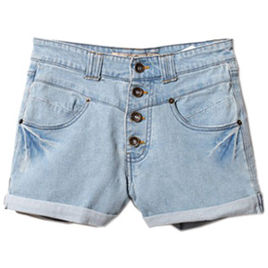 Rinse Rolled Hem Light-blue Denim Shorts - shorts | shortebi | შორტები