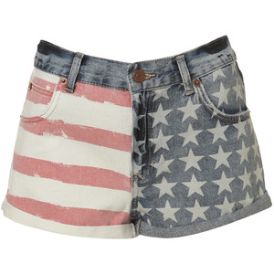 Petite Flag Print Denim Shorts - shorts | shortebi | შორტები