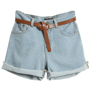With Belt Light Blue Denim Shorts - shorts | shortebi | შორტები