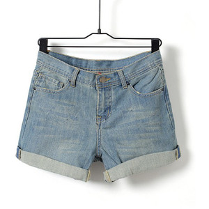 Light Blue Mid Waist Casual Jean Shorts - shorts | shortebi | შორტები