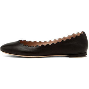 Chloe Scalloped Flats in Black - Women's Ballet Flat