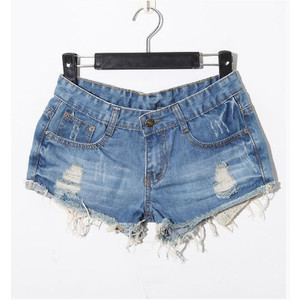 Light Blue Casual Ripped Star Mid Waist Denim Shorts - shorts | shortebi | შორტები