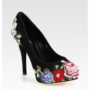 Dolce & Gabbana Suede Floral Embroidered Platform Pumps - Women's Platform Pumps | Platformebi | პლატფორმები