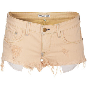 Wildfox Friday Night Ghost Tan Used Look Cut-Off Denim Shorts - shorts | shortebi | შორტები