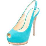 Giuseppe Zanotti Sling Back Cork Pump in Turquoise - Women's Platform Pumps | Platformebi | პლატფორმები 