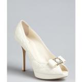 Christian Dior Off White Cannage Leather Patent Bow Peep Toe Pumps - Women's Platform Pumps | Platformebi | პლატფორმები 