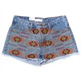 Aztec Embroidery Cutoff Denim Shorts - shorts | შორტები | shortebi 