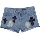 Light Blue High Waist Bleached Ripped Denim Shorts - shorts | შორტები | shortebi 