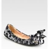 Prada Printed Patent Leather Bow Ballet  - Women's Ballet Flat Shoes 