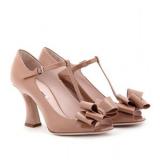 Miu Miu Patent Leather T-Strap Bow Mary Janes With Flared Heels - Women's Platform Pumps | Platformebi | პლატფორმები 
