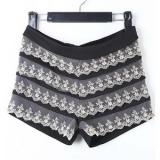 Black High Waist Lace Patched Tiered Shorts - shorts