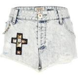 River Island Light Denim Stud Cross Super Short Hotpants - shorts | შორტები | shortebi 