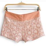 White Floral Lace Layer with Nude Inside Shorts - shorts