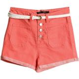 Turn-up Cuffs Pink Belted Shorts - shorts