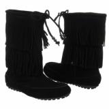 Minnetonka Moccasin  Women's Dawson Double Fringe   Blk Black - Womens Boots 