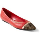 Valencia Embellished Red Leather City Flat - Women's Ballet Flat Shoes | Baletkebi | ბალეტკები 