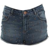 Mid Wash High Waist Stud Short - shorts