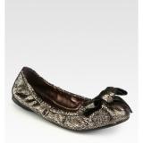 Prada Crackled Metallic Bow Ballet Flats - Women's Ballet Flat Shoes 