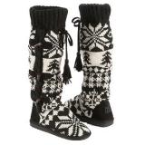 Muk Luks  Women's Mishka Tall Knit Boot   Ebony/Vanilla - Womens Boots 