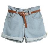 With Belt Light Blue Denim Shorts - shorts