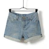Light Blue Mid Waist Casual Jean Shorts - shorts