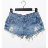 Light Blue Casual Ripped Star Mid Waist Denim Shorts - shorts | შორტები | shortebi 