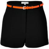 SANDRO Black Front Pleated Shorts With Neon Belt - shorts | შორტები | shortebi 