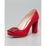 Prada Suede Square-Toe Buckle Pump - Women's Platform Pumps | Platformebi | პლატფორმები 